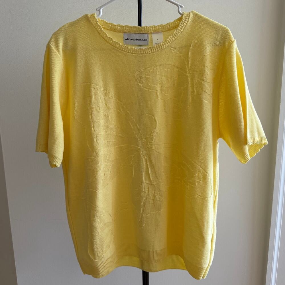Vintage Butter Yellow Butterfly Knit Top Size L Cottagecore